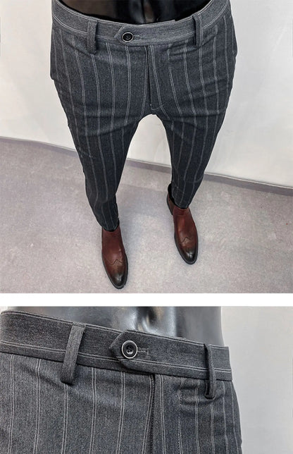 Pantalones de traje a rayas para hombre, pantalón de vestir Social para oficina de negocios, informal, ajustado, para boda, 2022