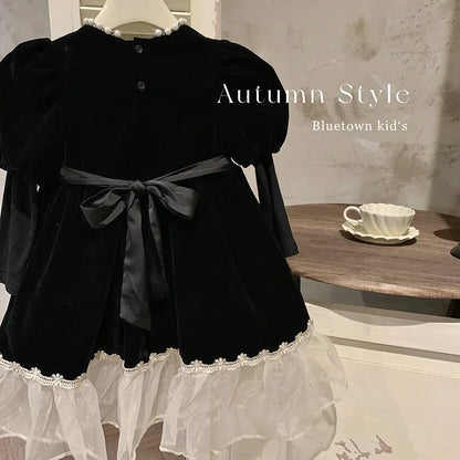 Ropa de otoño para niños, falda de princesa para niñas, vestido negro a la moda, falda de princesa de cumpleaños para bebés, 2024