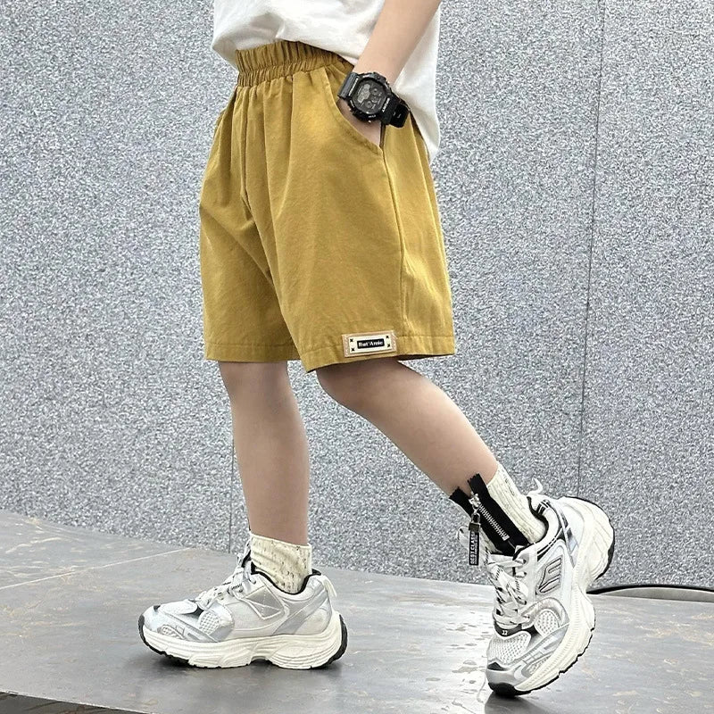 Pantalones Cortos de Verano para Niños de 3 a 14 Años, Pantalones Cortos Deportivos de Algodón Sólido para Niños, Pantalones Cortos con Cintura Elástica para Niños