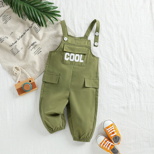 2025 todas las estaciones nuevos monos para niños con estampado de letras para niños/niñas, mono informal de moda para niños, pantalones con tirantes sólidos Unisex para bebés