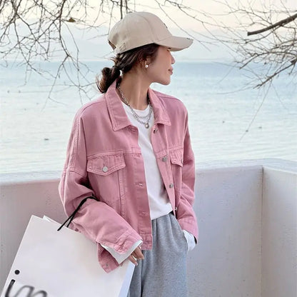 Chaqueta vaquera marrón para mujer, chaqueta informal versátil de estilo coreano de corte corto, chaqueta de primavera y otoño