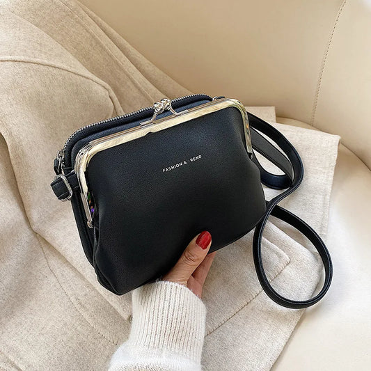Bolso de hombro de cuero PU para mujer, bandolera con Clip de Color sólido, Simple, a la moda, para Otoño e Invierno