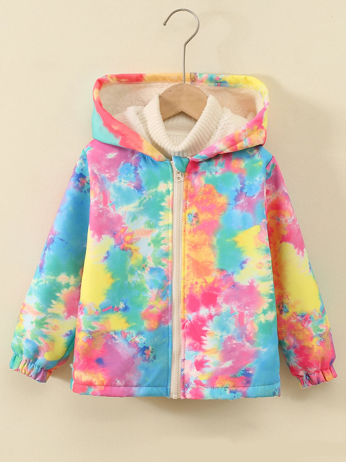 New Winter Girls Jacket Tie Dye Fashion Keep Warm Little Princess Coat Hooded Zipper Girls Outerwear Birthday Gifts Kids Clothes