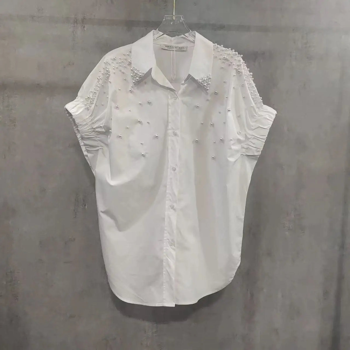 Blusas de manga corta de algodón con cuentas de perlas, camisas para mujer, novedad de verano, primavera 2021, tendencia de moda, Tops informales sueltos, Blusas