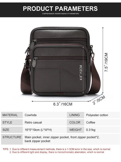 Bolso de hombro pequeño de piel de vaca de primera capa para hombre, bandolera de viaje de cuero genuino para ir al trabajo, bolso informal diario para teléfono móvil