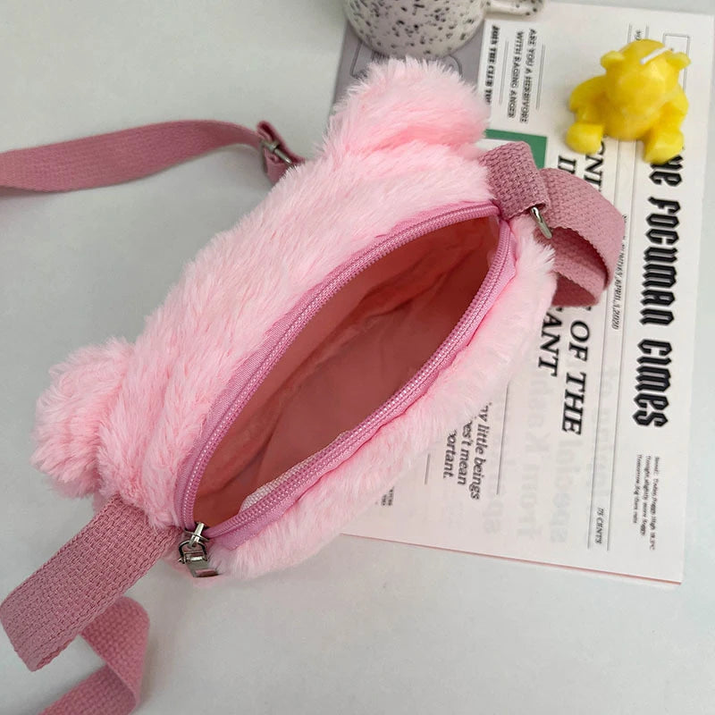Bolso de hombro de felpa suave para niños, bolsos cruzados peludos, monedero, lindo, Gato de dibujos animados, moda de invierno