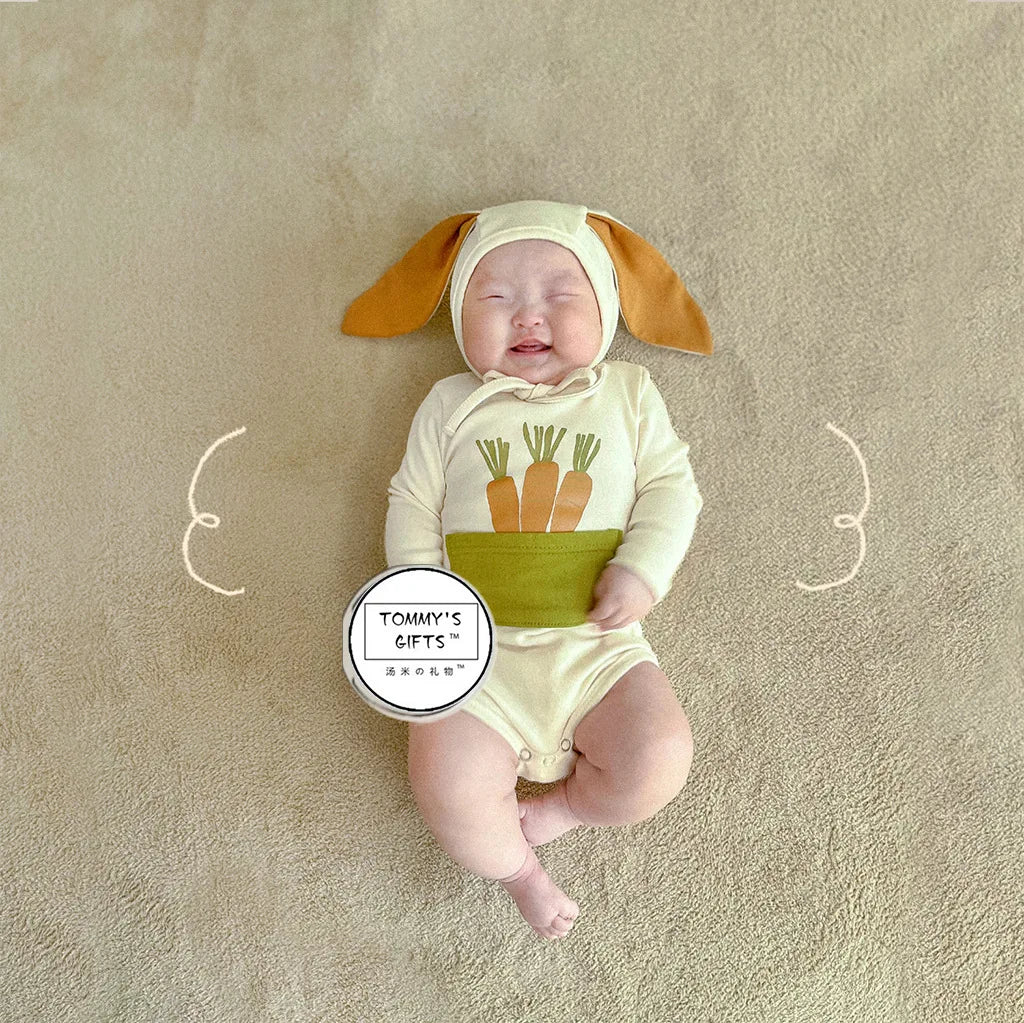 2025 INS ropa infantil para niña moda verano estampado de zanahoria diseño de conejito mameluco para bebé mono de algodón suave 0-24M otoño