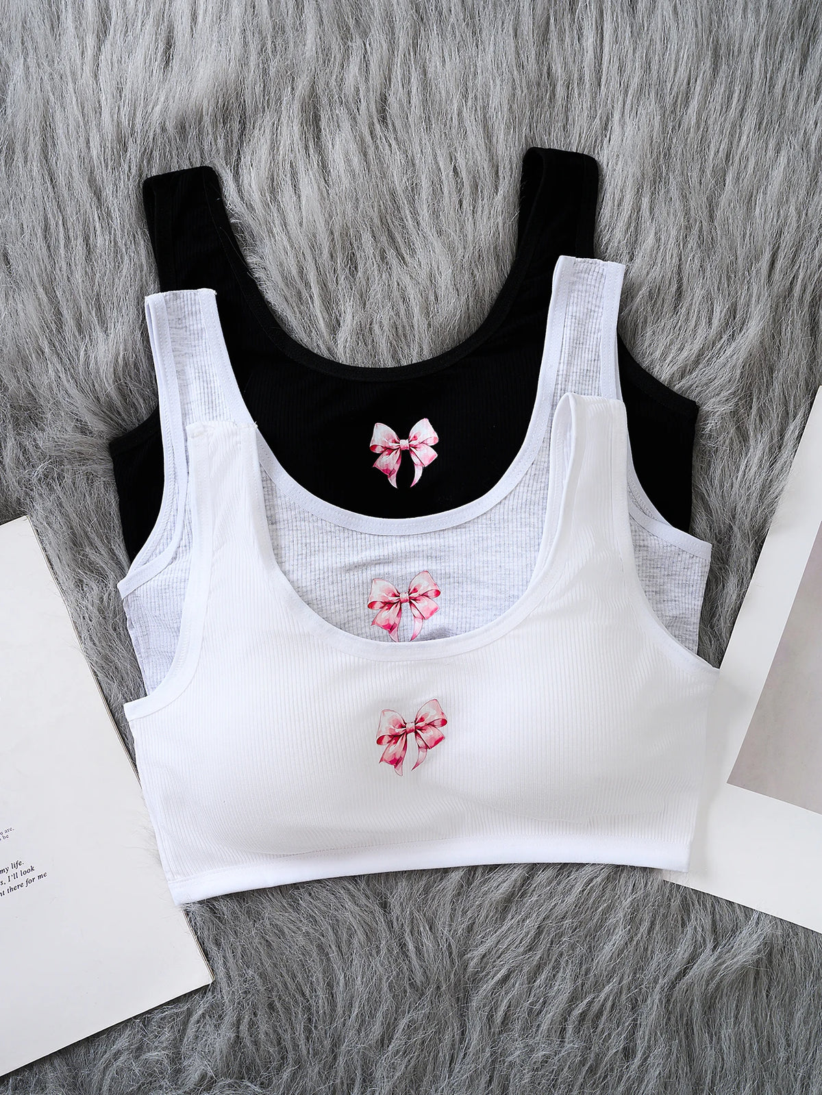3 piezas de sujetador para niñas, ropa interior para niñas, copa fija no extraíble, cómoda correa ancha para el hombro
