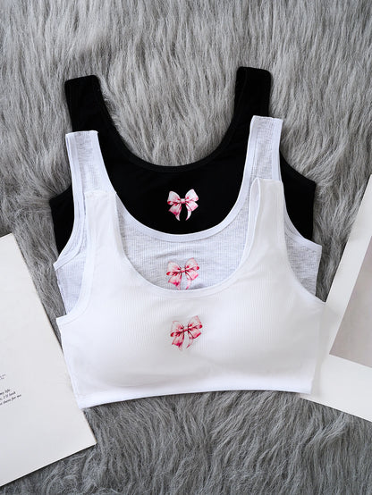 3 piezas de sujetador para niñas, ropa interior para niñas, copa fija no extraíble, cómoda correa ancha para el hombro