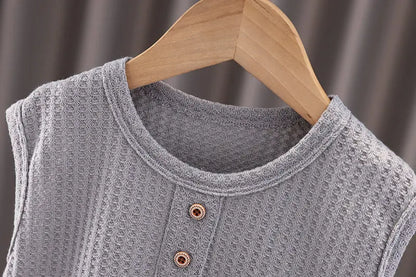 Ropa de oso para niños y niñas, chaleco de cuello redondo, pantalones cortos, chándales de dibujos animados para niños pequeños, moda de verano, nuevo conjunto de 2 piezas