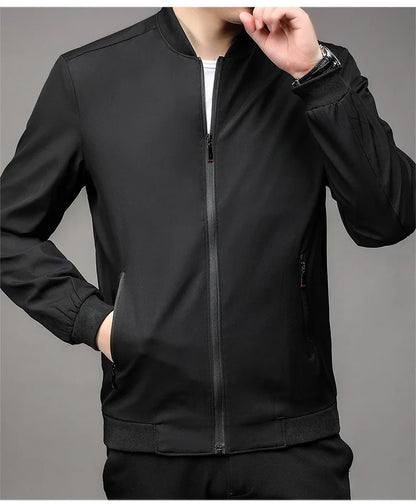 Chaquetas de alta calidad para hombre, chaqueta informal inteligente con cuello de béisbol, abrigo ajustado, prendas de vestir exteriores de Color sólido, primavera y otoño