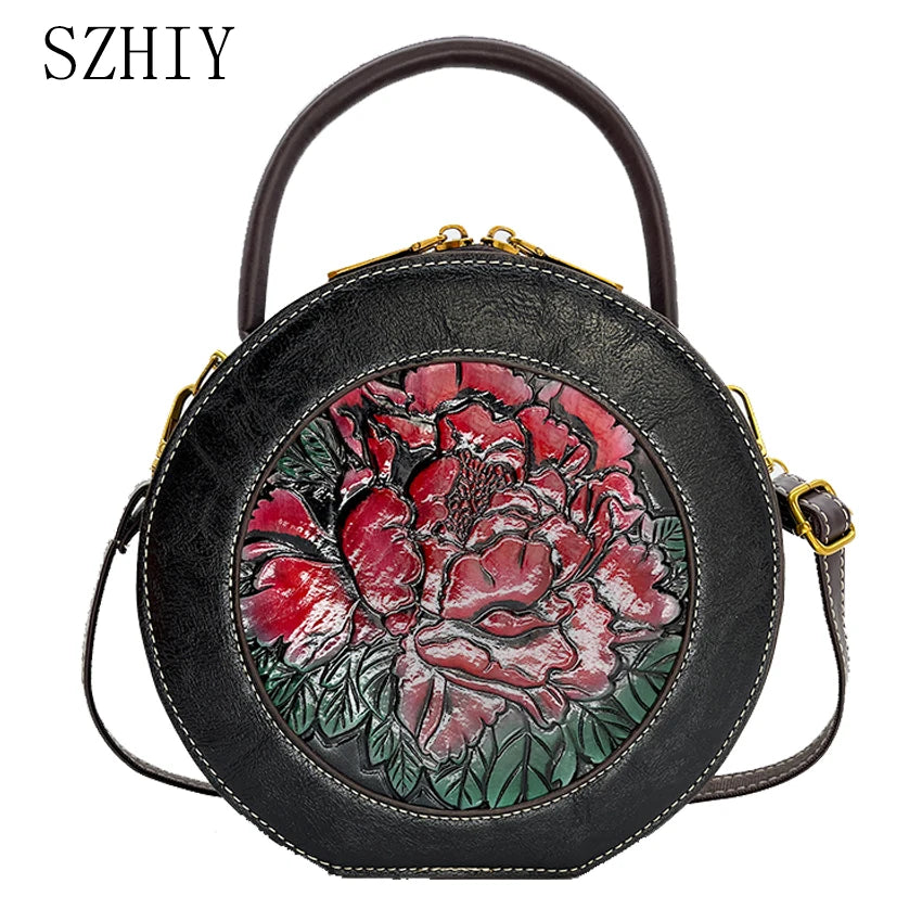 Bolso de diseñador de lujo para mujer, bolso de hombro de estilo chino Retro con relieve 3D de flores, bolso cruzado para gifls, nuevo bolsillo redondo para teléfono