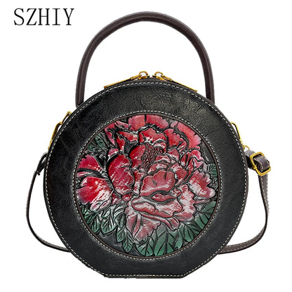 Bolso de diseñador de lujo para mujer, bolso de hombro de estilo chino Retro con relieve 3D de flores, bolso cruzado para gifls, nuevo bolsillo redondo para teléfono