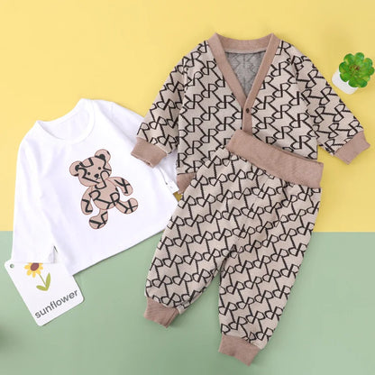 Conjunto de ropa vintage de otoño para bebé, trajes de 3 piezas para niños y niñas, cárdigan de algodón, pantalones y top, perfecto para niños pequeños de 9 a 3 años