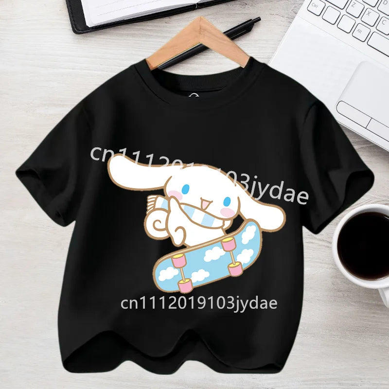 Camiseta de Manga Corta para Niños, Estilo Urbano, Verano 2026, Ropa Casual, Regalo Kawaii, Linda Camiseta de Cinnamoroll para Niña, Camiseta de Algodón con Estampado de Anime