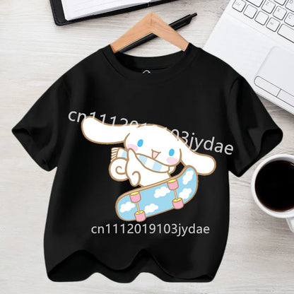 Camiseta de Manga Corta para Niños, Estilo Urbano, Verano 2026, Ropa Casual, Regalo Kawaii, Linda Camiseta de Cinnamoroll para Niña, Camiseta de Algodón con Estampado de Anime