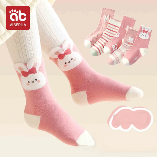 AIBEDILA-Calcetines de algodón puro para niños y niñas, medias de tubo medio, de princesa, para otoño e invierno, de 1 a 12 años, 5 pares