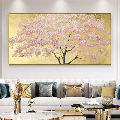 Arthyx-Pintura al óleo de flores doradas pintada a mano sobre lienzo, póster de árbol de arte abstracto moderno, cuadros grandes para pared, decoración del hogar para sala de estar + paquete Switch In Art completo