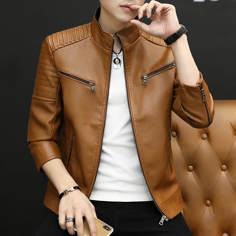 Chaqueta de cuero para hombre 2026, abrigo corto ajustado de moda para hombre, chaqueta de cuero estilo streetwear, blazer informal, ropa exterior masculina