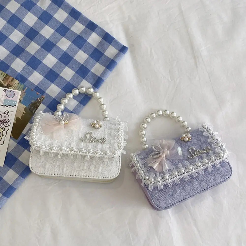 Bolso Bandolera Infantil de Encaje con Perlas, Ligero, Estilo Princesa, con Correa Ajustable