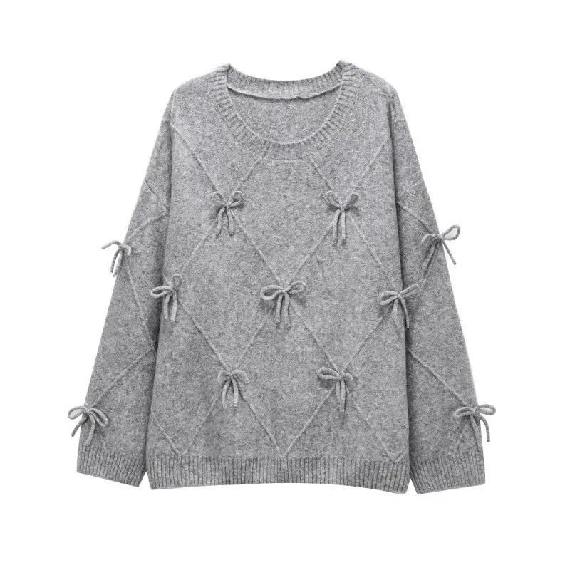 Suéteres acogedores Prairie Chic, jerseys con lazo liso, jerséis de punto de manga larga, Top Vintage Y2k, suéter de otoño para mujer