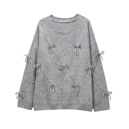 Suéteres acogedores Prairie Chic, jerseys con lazo liso, jerséis de punto de manga larga, Top Vintage Y2k, suéter de otoño para mujer