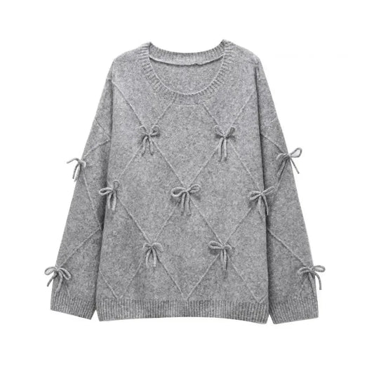 Suéteres acogedores Prairie Chic, jerseys con lazo liso, jerséis de punto de manga larga, Top Vintage Y2k, suéter de otoño para mujer