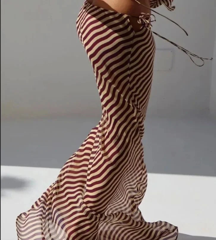 Falda larga holgada a rayas para mujer, elegante y versátil, diseño de cintura media, colección de otoño, falda larga de otro...