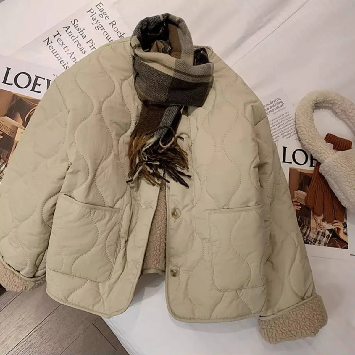 Chaqueta de algodón gruesa con forro de piel de cordero para mujer, ropa de abrigo para primavera y otoño, estilo informal, c...