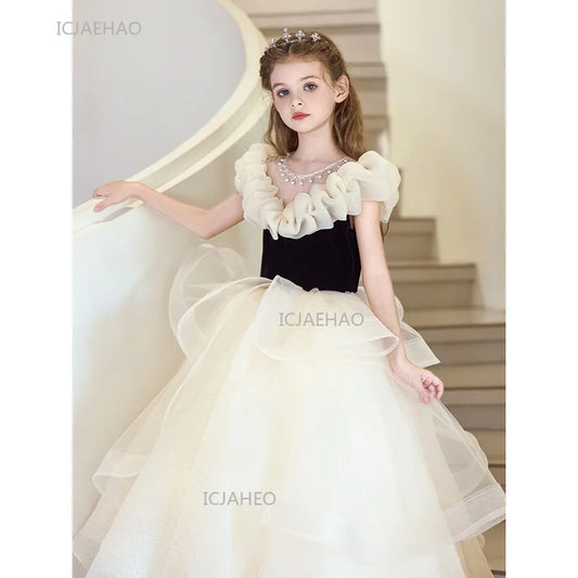 2025 Vestido de boda Vestido niños niñas cumpleaños vestidos de princesa disfraces a juego niños desfile presentador trajes de actuación de Piano