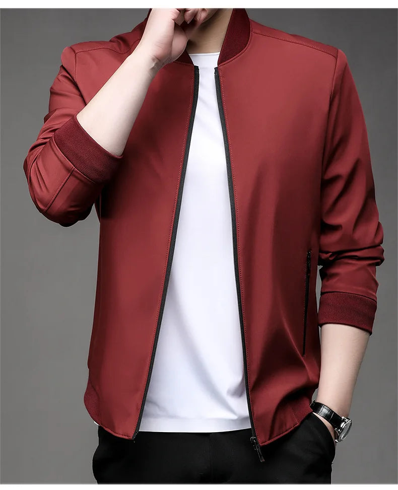 Chaquetas de alta calidad para hombre, chaqueta informal inteligente con cuello de béisbol, abrigo ajustado, prendas de vestir exteriores de Color sólido, primavera y otoño