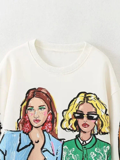 Sudaderas para mujer, novedad de 2023, sudaderas informales con estampado de felpa de algodón a la moda para niñas, sudaderas con cuello redondo para mujer, jerséis elegantes, Tops