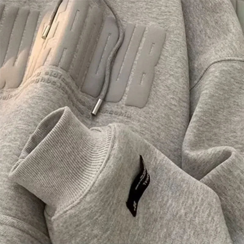 Sudaderas con capucha con estampado de espuma y letras de otoño para hombre, novedad de 2025, sudaderas con capucha Vintage de lana de algodón de gran tamaño, ropa de calle Y2K