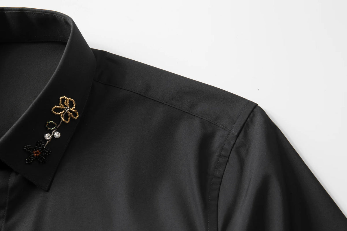 Camisa con cuentas hecha a mano para hombre, camisa de vestir Social de negocios de manga larga, traje informal de algodón de alta calidad para actuación en escenario de estrella