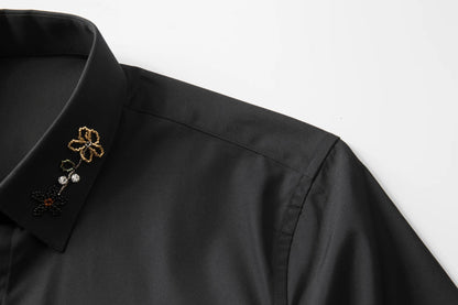 Camisa con cuentas hecha a mano para hombre, camisa de vestir Social de negocios de manga larga, traje informal de algodón de alta calidad para actuación en escenario de estrella