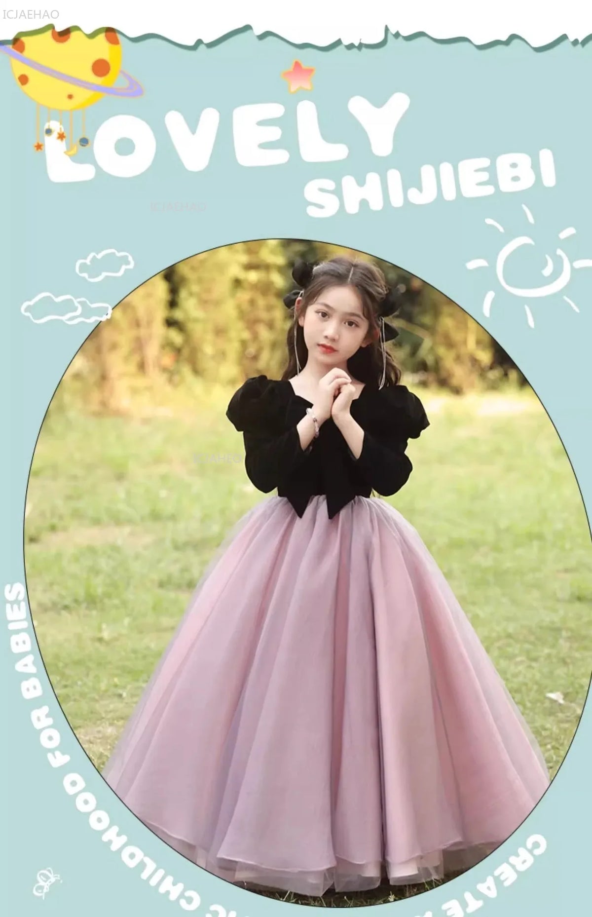 Vestido de fiesta de manga larga para niñas, ropa nueva, vestido hinchado para actuación, desfile, vestidos formales de celebración, disfraz