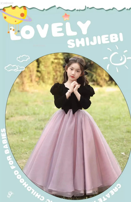 Vestido de fiesta de manga larga para niñas, ropa nueva, vestido hinchado para actuación, desfile, vestidos formales de celebración, disfraz