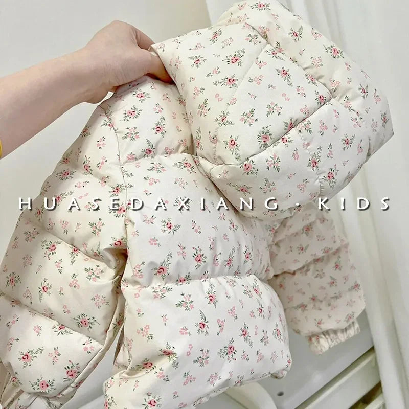 Chaqueta de plumón Floral para niñas, Parka bonita y dulce, ropa coreana para niños, otoño e invierno, 2024