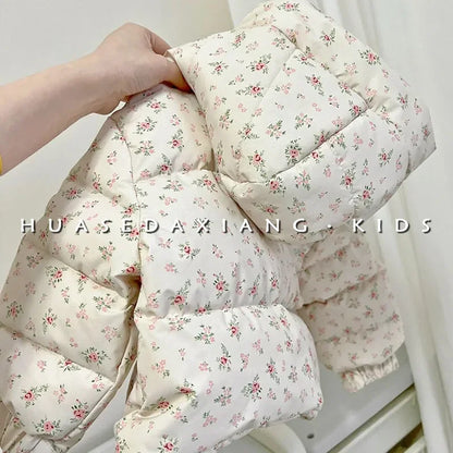 Chaqueta de plumón Floral para niñas, Parka bonita y dulce, ropa coreana para niños, otoño e invierno, 2024