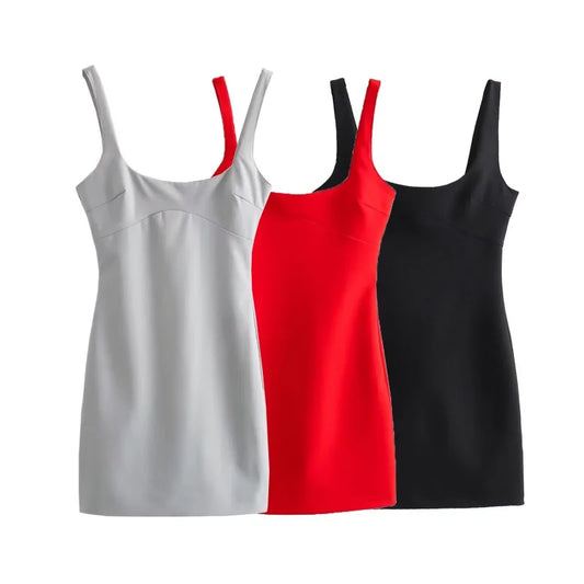 Vestido de Tirantes para Mujer – Diseño Slim Fit, Color Liso y Estilo Casual Elegante