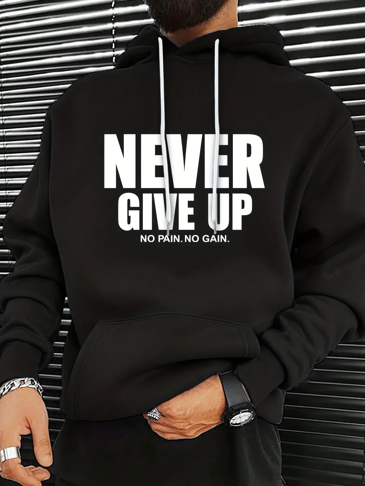 Sudadera con capucha para otoño e invierno, estampado NEVER GIVE UP, versátil y cómoda, ropa unisex para el ocio en la calle.