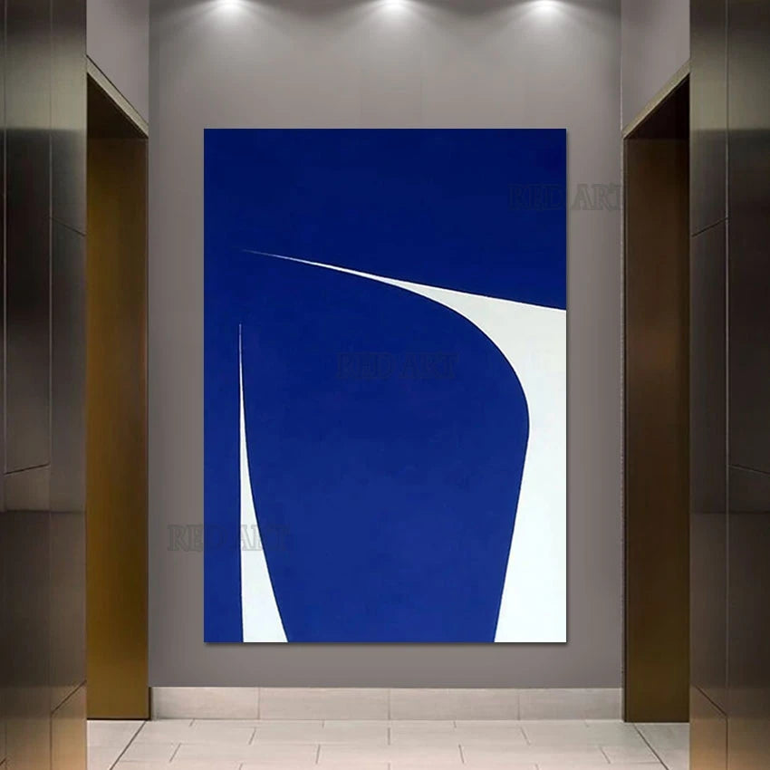 Cuadro Decorativo de Gran Tamaño para Porche, Póster de Pared, Diseño Abstracto Azul, Pintura al Óleo sobre Lienzo, Arte Hecho a Mano Sin Marco, Decoración de Hotel