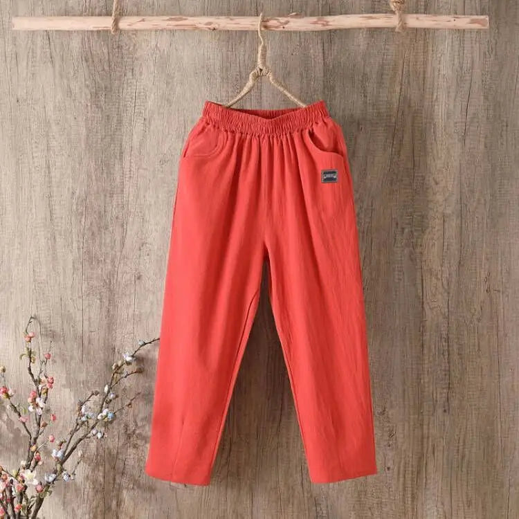 Pantalones Harlan de algodón sueltos para mujer, pantalones informales de verano para mamá, pantalones informales de algodón ...