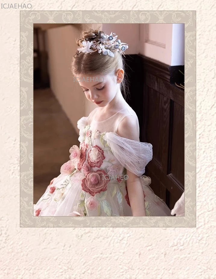 Vestido de Fiesta Blanco para Niña, Modelo 2026, con Flores, para Bodas, Cumpleaños, Eventos, Presentaciones, Piano, Princesa, Celebraciones Formales