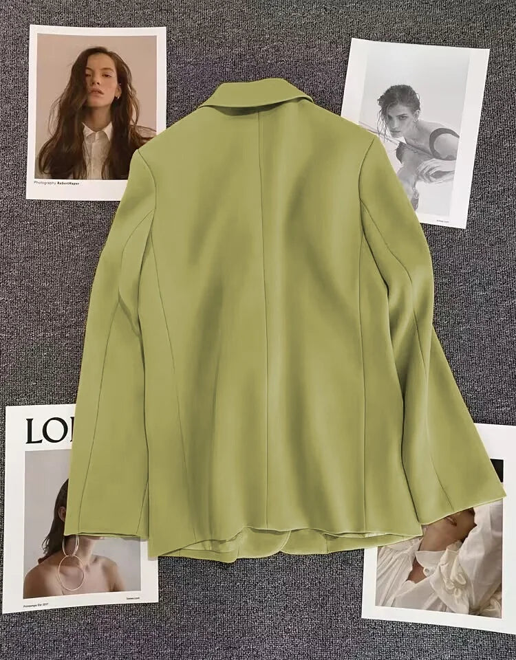 Green Suit Jacket Women's Fashionable Versatile Spring Autumn Polyester Commute Style Regular Thickness Online Exclusive