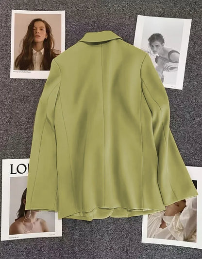 Green Suit Jacket Women's Fashionable Versatile Spring Autumn Polyester Commute Style Regular Thickness Online Exclusive