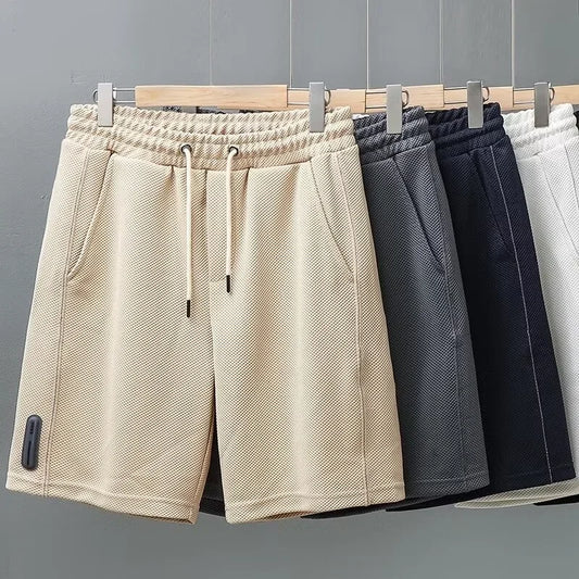 Pantalones cortos Y2K de gofres de verano para hombre, nueva moda coreana, pantalones cortos holgados con cordón, ropa de calle transpirable para Fitness, Bermudas para gimnasio