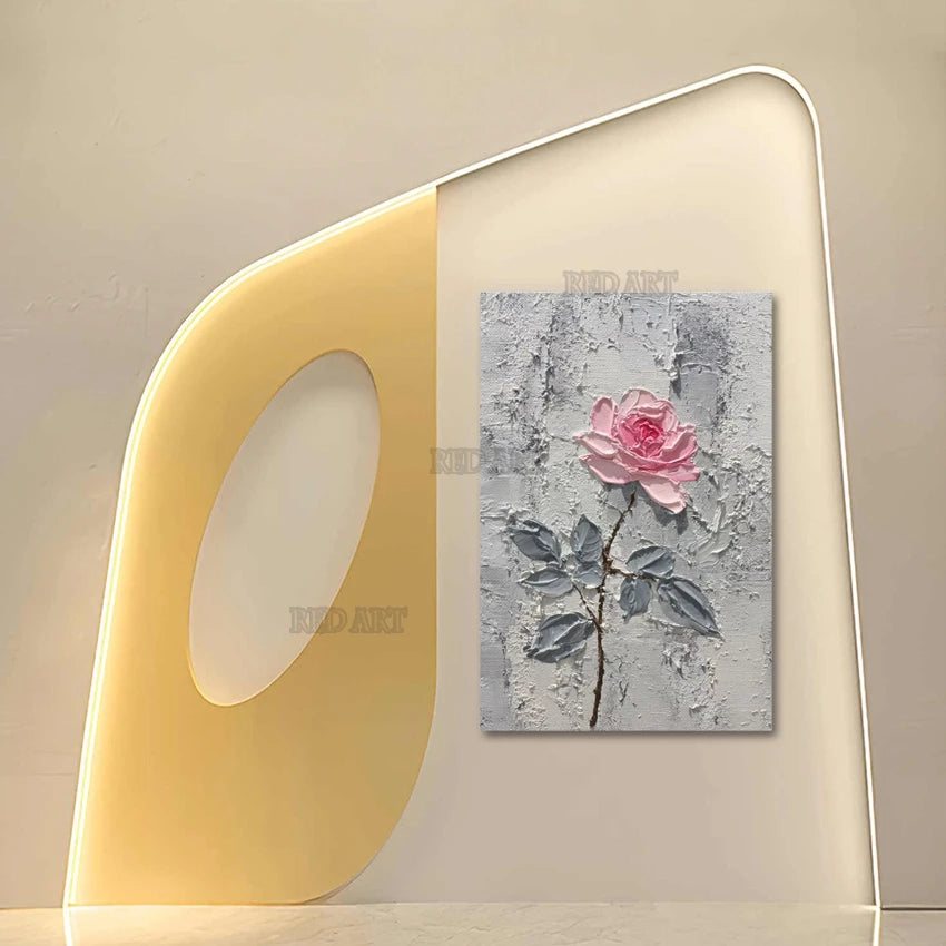 Cuadro Decorativo de Pared con Diseño de Rosa, Pintura Acrílica Texturizada 3D Pintada a Mano, Pintura Abstracta al Óleo de Gran Tamaño, + Paquete Switch In Art completo