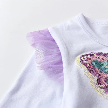 VIKITA niñas mariposa vestido elegante con lentejuelas niños otoño primavera púrpura gradiente malla tul princesa fiesta actuación vestido de graduación