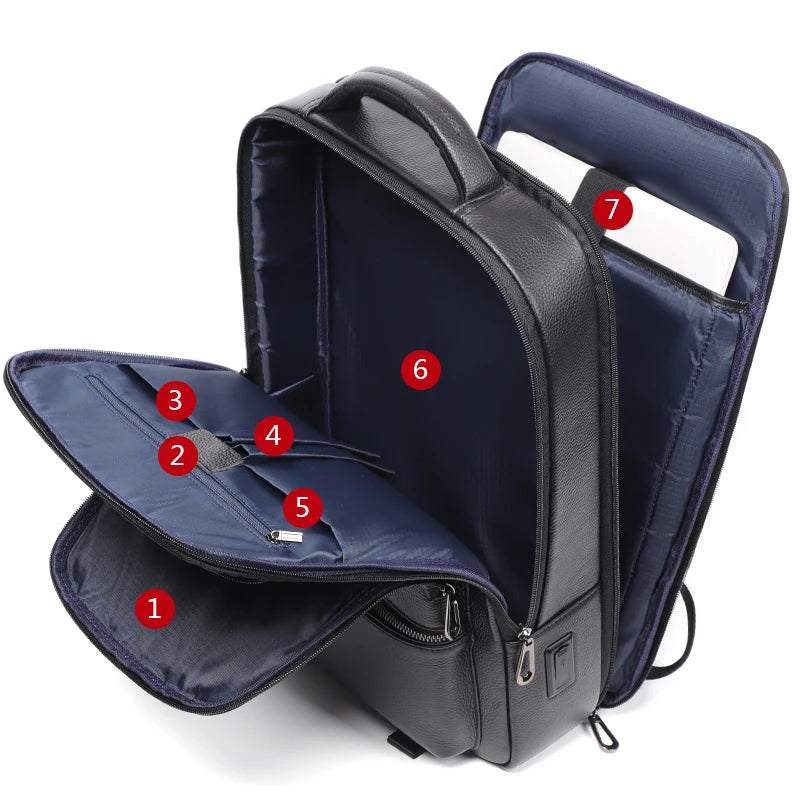 Mochila 100% de cuero de vaca Natural para ordenador portátil de 15,6 pulgadas, Mochila USB para hombre, bolso de viaje de cuero genuino, Mochila grande para niños